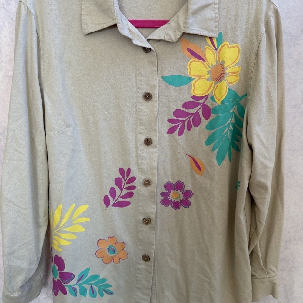 Draper's & Damon's 100% Silk Size L Beige Floral Embellished Top Blouse Women - Picture 2 of 10